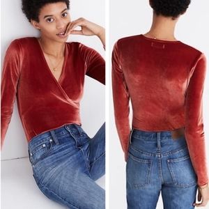 Madewell • Burnt Orange Velvet Wrap Bodysuit Size XS